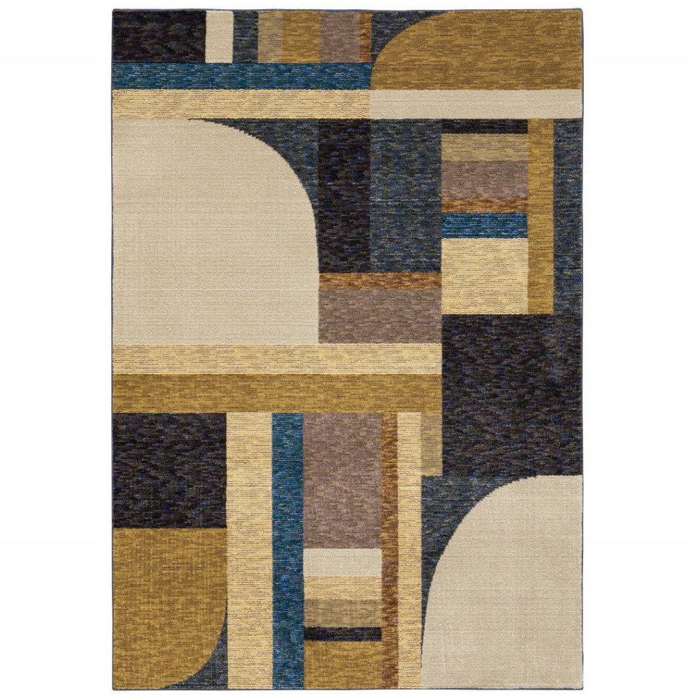 HomeRoots 10' Stylish Geometric Blue and Beige Area Rug – Power Loomed, Stain-Resistant, Perfect for Any Room 3' x 5' 510791