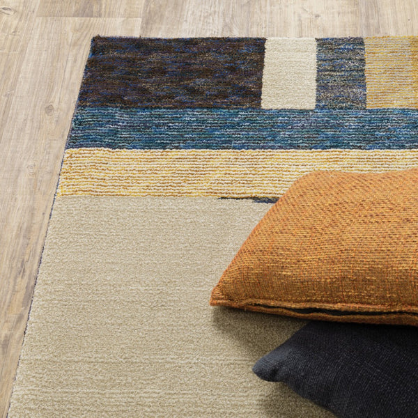 HomeRoots 10' Stylish Geometric Blue and Beige Area Rug – Power Loomed, Stain-Resistant, Perfect for Any Room 3' x 5' 510791