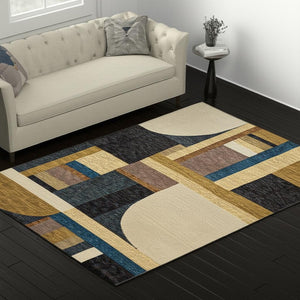 HomeRoots 10' Stylish Geometric Blue and Beige Area Rug – Power Loomed, Stain-Resistant, Perfect for Any Room 5' X 7' 510792