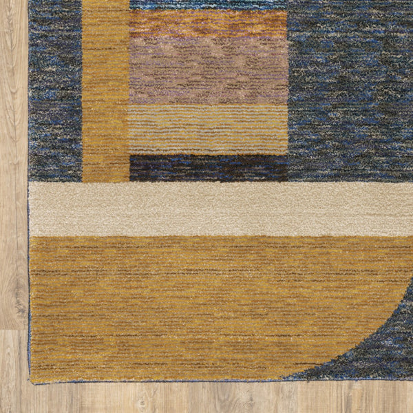 HomeRoots 10' Stylish Geometric Blue and Beige Area Rug – Power Loomed, Stain-Resistant, Perfect for Any Room 7' X 10' 510793