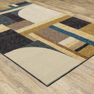 HomeRoots 10' Stylish Geometric Blue and Beige Area Rug – Power Loomed, Stain-Resistant, Perfect for Any Room 8' X 11' 510794