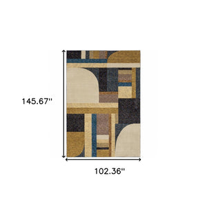 HomeRoots 10' Stylish Geometric Blue and Beige Area Rug – Power Loomed, Stain-Resistant, Perfect for Any Room 9' X 12' 510795