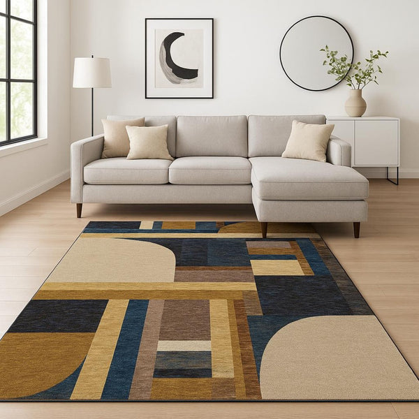 HomeRoots 10' Stylish Geometric Blue and Beige Area Rug – Power Loomed, Stain-Resistant, Perfect for Any Room 9' X 12' 510795