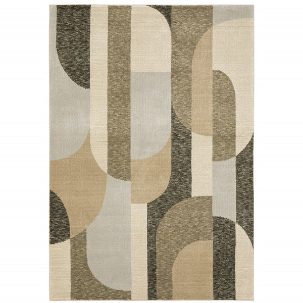 Homeroots 10' X 13' Brown And Ivory Geometric Power Loom Area Rug Brown,Beige Other Material 510796