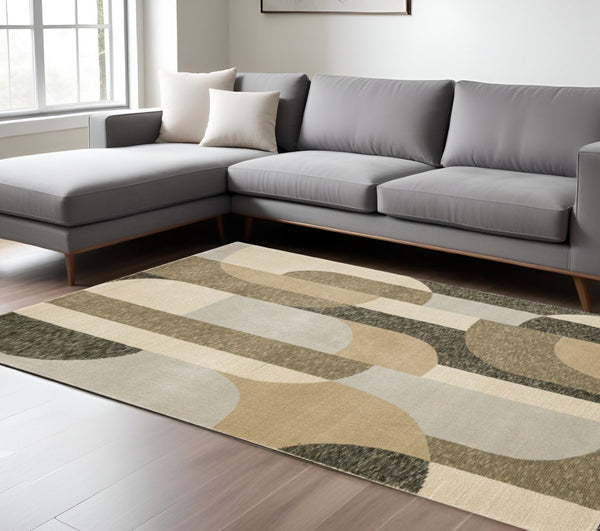 HomeRoots 10' Modern Brown and Ivory Geometric Area Rug – Durable, Stain-Resistant, Perfect for Any Room 10' X 13' 510796