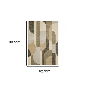 Homeroots 5' X 7' Brown And Ivory Geometric Power Loom Area Rug Brown,Beige Other Material 510799