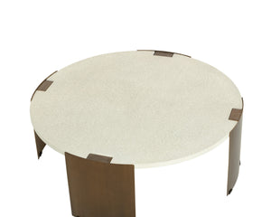 Sunpan Gallus Coffee Table - Modern Cream Fiberglass Top With Antique Brass Legs & Slate Texture Finish Cream Concrete 111921