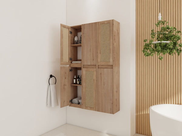English Elm 36" Bathroom Side Cabinet - Wall-Mounted Floating Design With Soft-Close Doors & Versatile Storage W999S00341