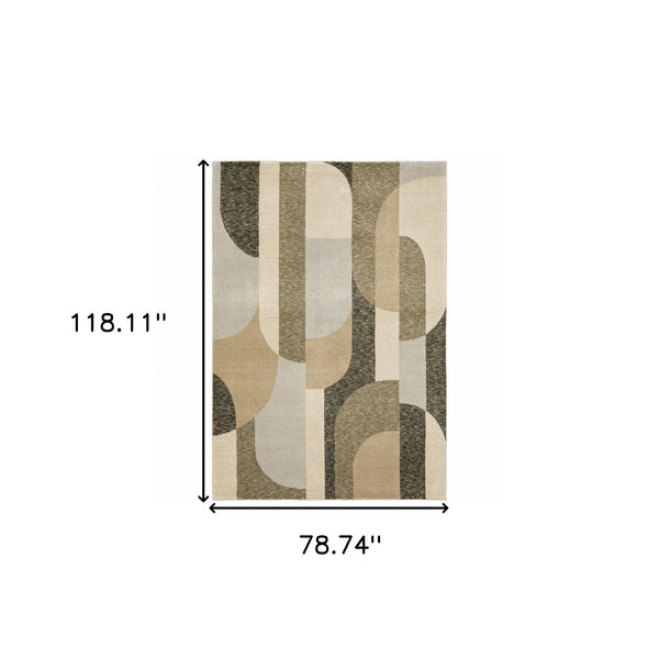 Homeroots 7' X 10' Brown And Ivory Geometric Power Loom Area Rug Brown,Beige Other Material 510800