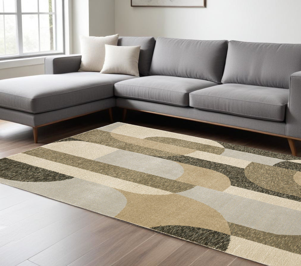 Homeroots 7' X 10' Brown And Ivory Geometric Power Loom Area Rug Brown,Beige Other Material 510800