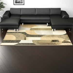 HomeRoots 10' Modern Brown and Ivory Geometric Area Rug – Durable, Stain-Resistant, Perfect for Any Room 7' X 10' 510800
