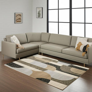 HomeRoots 10' Modern Brown and Ivory Geometric Area Rug – Durable, Stain-Resistant, Perfect for Any Room 8' X 11' 510801