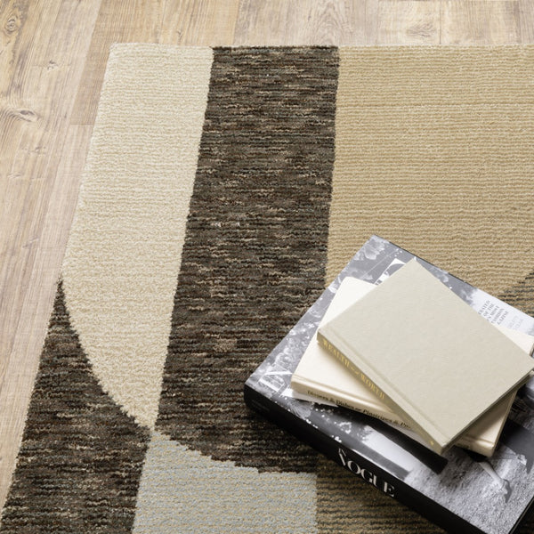 HomeRoots 10' Modern Brown and Ivory Geometric Area Rug – Durable, Stain-Resistant, Perfect for Any Room 8' X 11' 510801