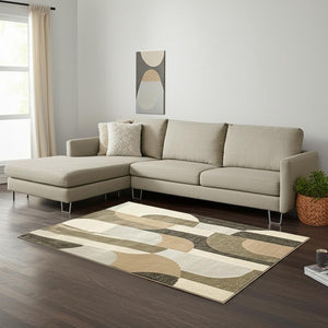 HomeRoots 10' Modern Brown and Ivory Geometric Area Rug – Durable, Stain-Resistant, Perfect for Any Room 9' X 12' 510802