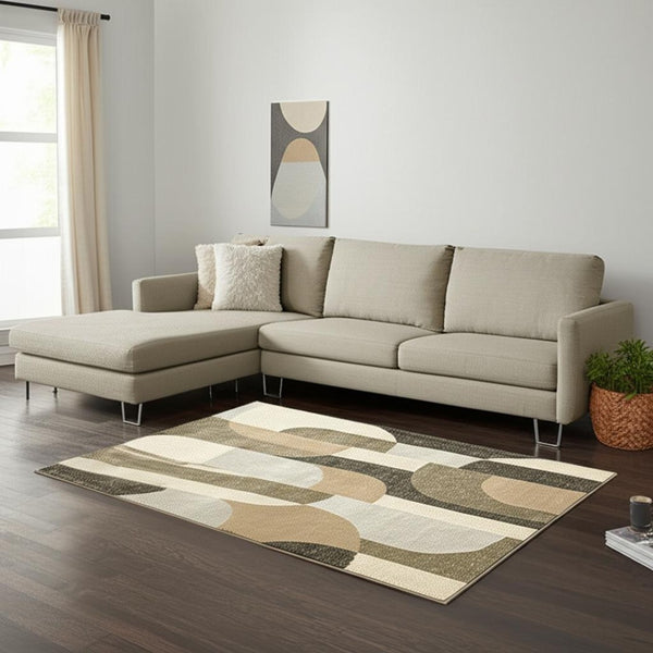 HomeRoots 10' Modern Brown and Ivory Geometric Area Rug – Durable, Stain-Resistant, Perfect for Any Room 9' X 12' 510802