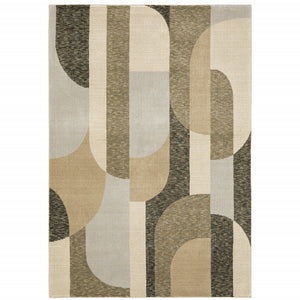 Homeroots 9' X 12' Brown And Ivory Geometric Power Loom Area Rug Brown,Beige Other Material 510802