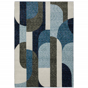 Homeroots 10' X 13' Blue And Gray Geometric Power Loom Area Rug Blue,Grey Other Material 510803