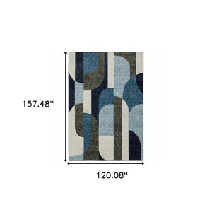 Homeroots 10' X 13' Blue And Gray Geometric Power Loom Area Rug Blue,Grey Other Material 510803