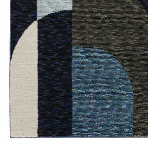 Homeroots 8' Runner Blue And Ivory Geometric Power Loom Runner Rug Blue,Grey Other Material 510804