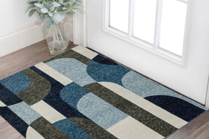 Homeroots 3' X 5' Blue Grey Charcoal And Purple Geometric Power Loom Area Rug Blue,Grey Other Material 510805
