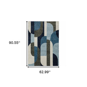 Homeroots 5' X 7' Blue And Gray Geometric Power Loom Area Rug Blue,Grey Other Material 510806