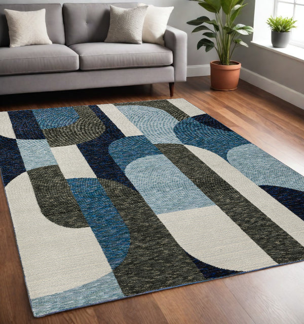 Homeroots 5' X 7' Blue And Gray Geometric Power Loom Area Rug Blue,Grey Other Material 510806