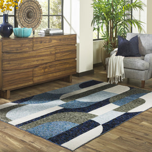 Homeroots 7' X 10' Blue And Gray Geometric Power Loom Area Rug Blue,Grey Other Material 510807