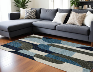 Homeroots 9' X 12' Blue Grey Charcoal And Purple Geometric Power Loom Area Rug Blue,Grey Other Material 510809