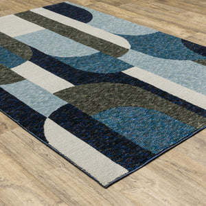 Homeroots 9' X 12' Blue Grey Charcoal And Purple Geometric Power Loom Area Rug Blue,Grey Other Material 510809