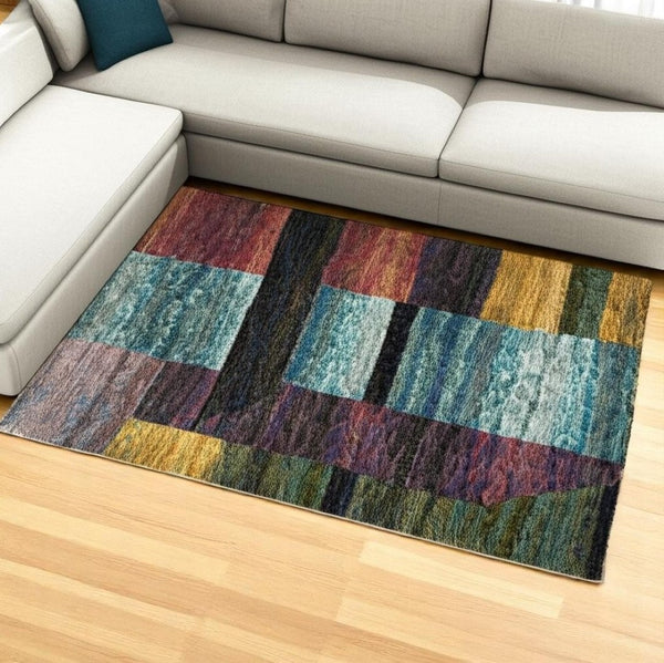 HomeRoots 10' Bold Purple and Red Geometric Power Loom Area Rug – Stain-Resistant, Ideal for High-Traffic Spaces 10' X 13' 510810