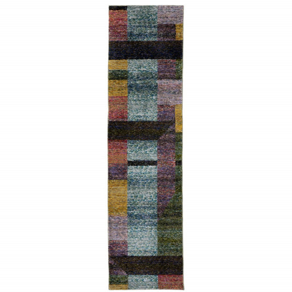 HomeRoots 10' Bold Purple and Red Geometric Power Loom Area Rug – Stain-Resistant, Ideal for High-Traffic Spaces 2'3" x 8' 510811