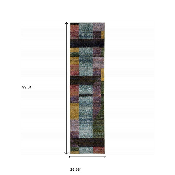 HomeRoots 10' Bold Purple and Red Geometric Power Loom Area Rug – Stain-Resistant, Ideal for High-Traffic Spaces 2'3" x 8' 510811