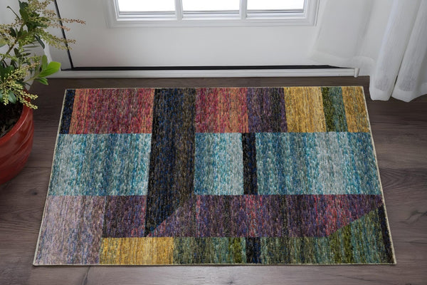 HomeRoots 10' Bold Purple and Red Geometric Power Loom Area Rug – Stain-Resistant, Ideal for High-Traffic Spaces 3' x 5' 510812