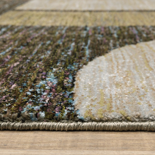 HomeRoots 10' Modern Blue and Beige Geometric Power Loom Area Rug for Stylish, Low-Maintenance Living Spaces Gold/ Green 2'3" x 8' 510818