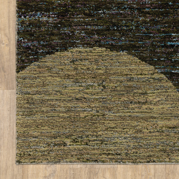 Homeroots 8' Runner Blue And Beige Geometric Power Loom Runner Rug Gold,Green Other Material 510818