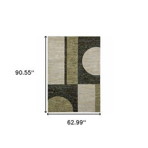 Homeroots 5' X 7' Blue And Beige Geometric Power Loom Area Rug Gold,Green Other Material 510820