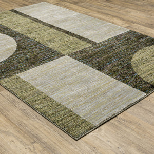 Homeroots 5' X 7' Blue And Beige Geometric Power Loom Area Rug Gold,Green Other Material 510820