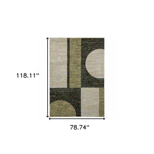 Homeroots 7' X 10' Blue And Beige Geometric Power Loom Area Rug Gold,Green Other Material 510821