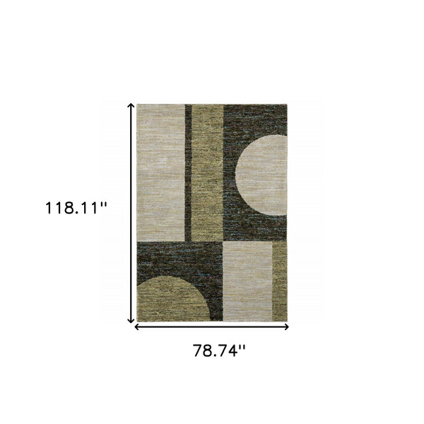 Homeroots 7' X 10' Blue And Beige Geometric Power Loom Area Rug Gold,Green Other Material 510821