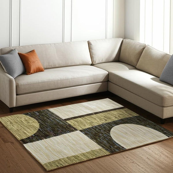 HomeRoots 10' Modern Blue and Beige Geometric Power Loom Area Rug for Stylish, Low-Maintenance Living Spaces 7' X 10' 510821