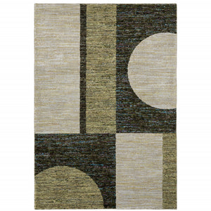 Homeroots 8' X 11' Blue And Beige Geometric Power Loom Area Rug Gold,Green Other Material 510822