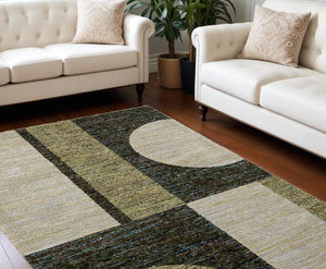 Homeroots 8' X 11' Blue And Beige Geometric Power Loom Area Rug Gold,Green Other Material 510822