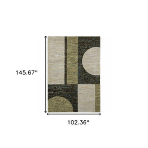 Homeroots 9' X 12' Blue And Beige Geometric Power Loom Area Rug Gold,Green Other Material 510823