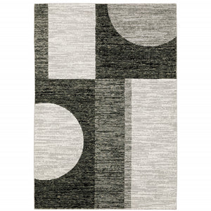 Homeroots 10' X 13' Gray And Ivory Geometric Power Loom Area Rug Charcoal,Grey Other Material 510824