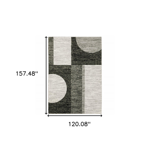 Homeroots 10' X 13' Gray And Ivory Geometric Power Loom Area Rug Charcoal,Grey Other Material 510824