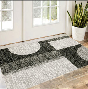 Homeroots 3' X 5' Gray And Ivory Geometric Power Loom Area Rug Charcoal,Grey Other Material 510826