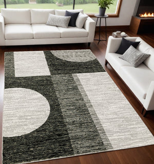 Homeroots 5' X 7' Gray And Ivory Geometric Power Loom Area Rug Charcoal,Grey Other Material 510827