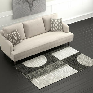 HomeRoots 10' Modern Blue and Beige Geometric Power Loom Area Rug for Stylish, Low-Maintenance Living Spaces 5' X 7' 510827