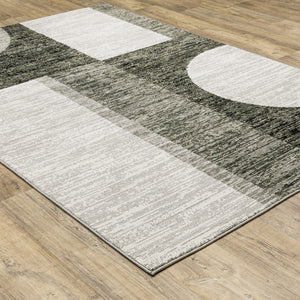 Homeroots 8' X 11' Gray And Ivory Geometric Power Loom Area Rug Charcoal,Grey Other Material 510829