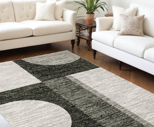 Homeroots 9' X 12' Gray And Ivory Geometric Power Loom Area Rug Charcoal,Grey Other Material 510830